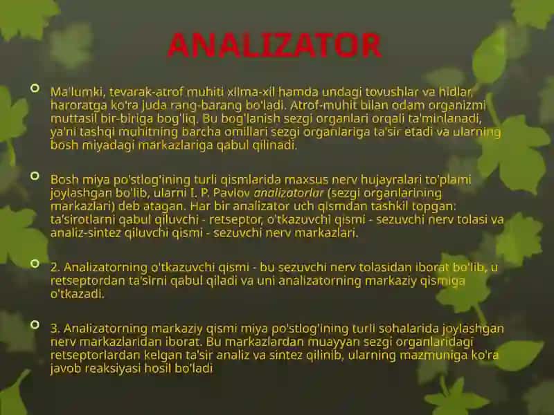 Sezgiorganlariningahamiyativako’rishanalizatori 2