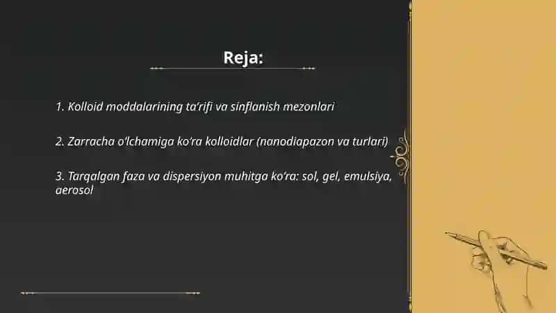 Kolloid moddalar sinflanishi 2