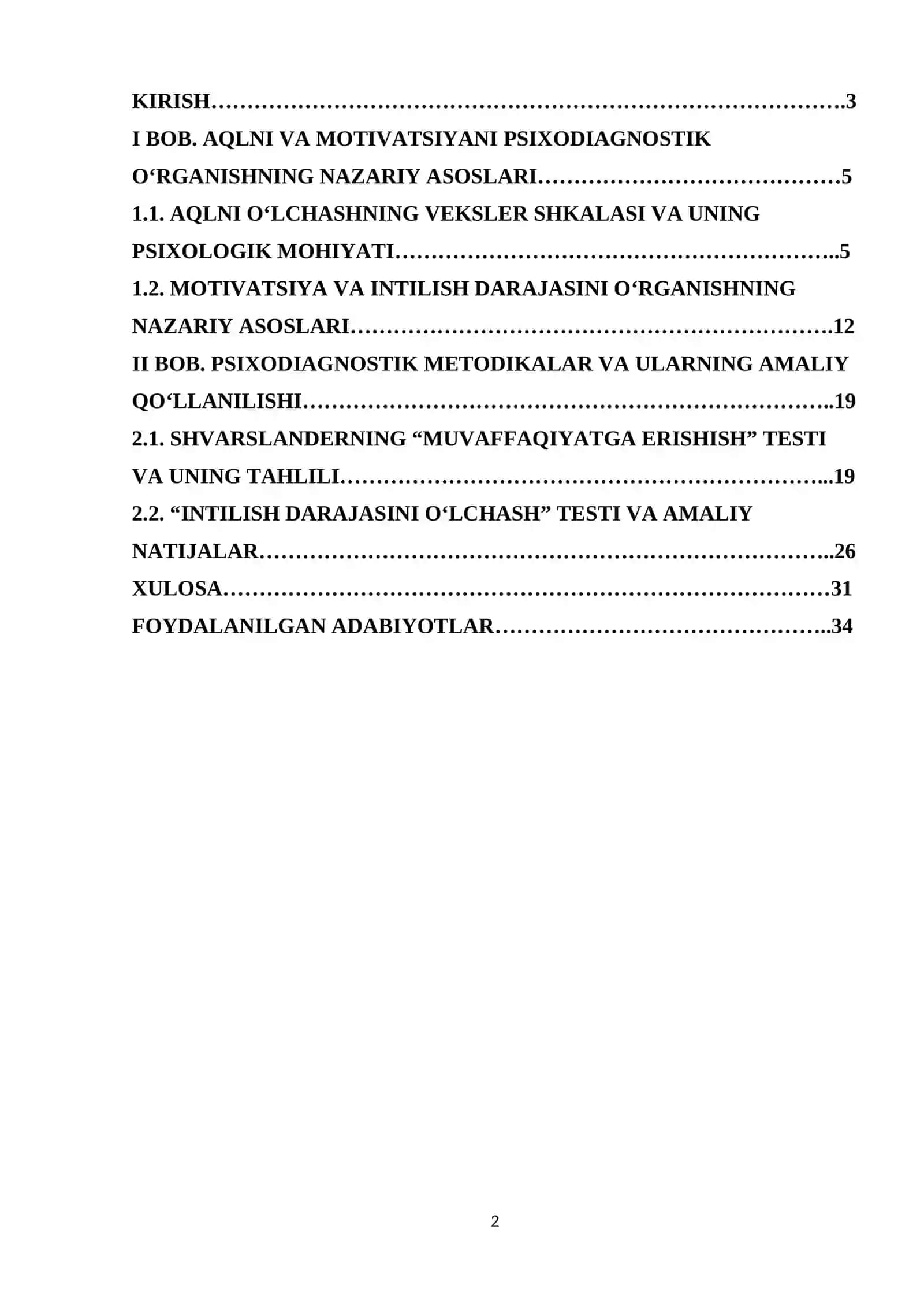 Aqlni o‘lchashning Veksler shkalasi. Shvarslanderning “Muvaffaqiyatga erishish” testi. “Intilish darajasini o‘lchash” testi 2