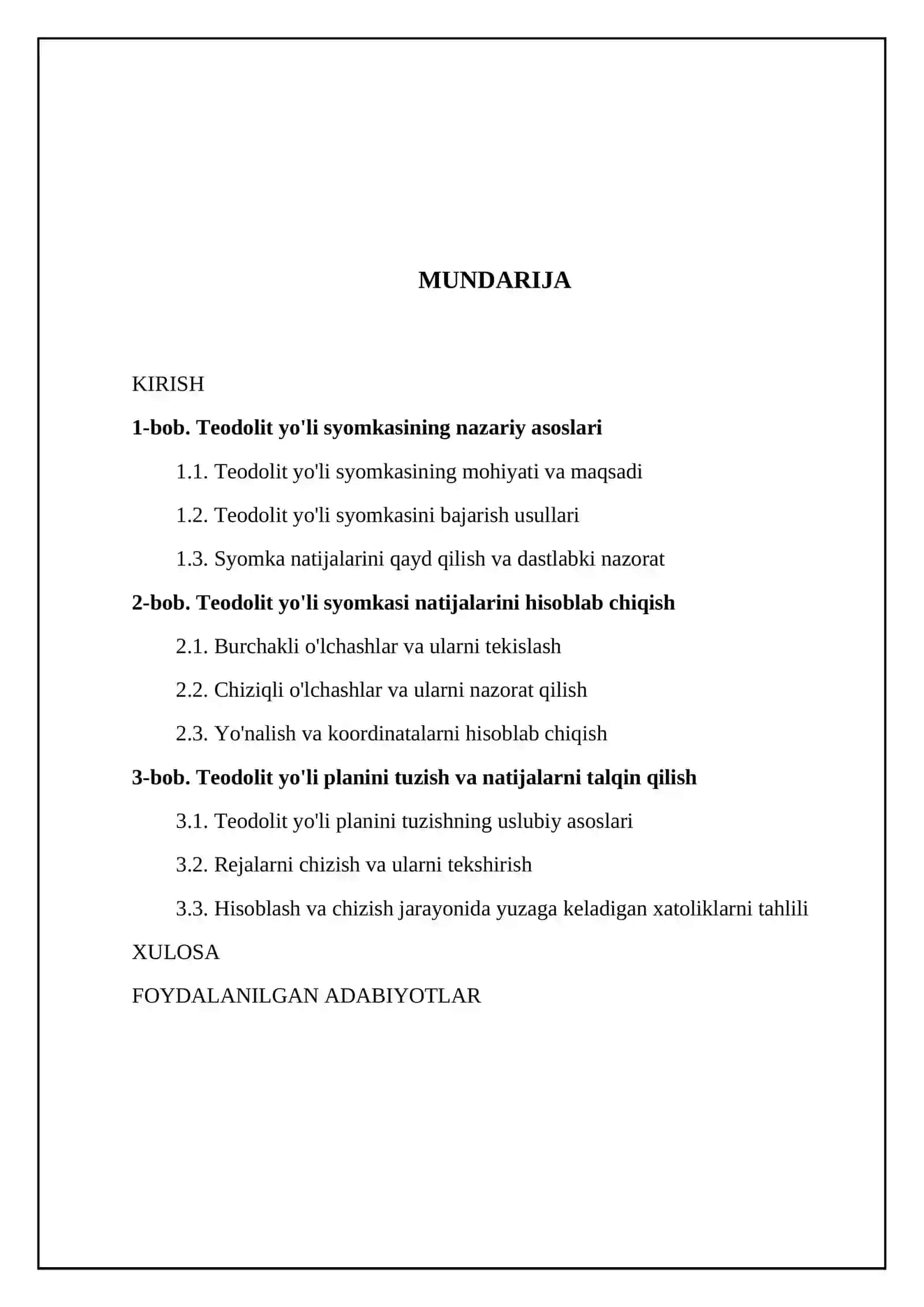 Teodolit yo'li syomkasini natijalarini hisoblab chiqish va teodolit yo'li planini tuzish 2