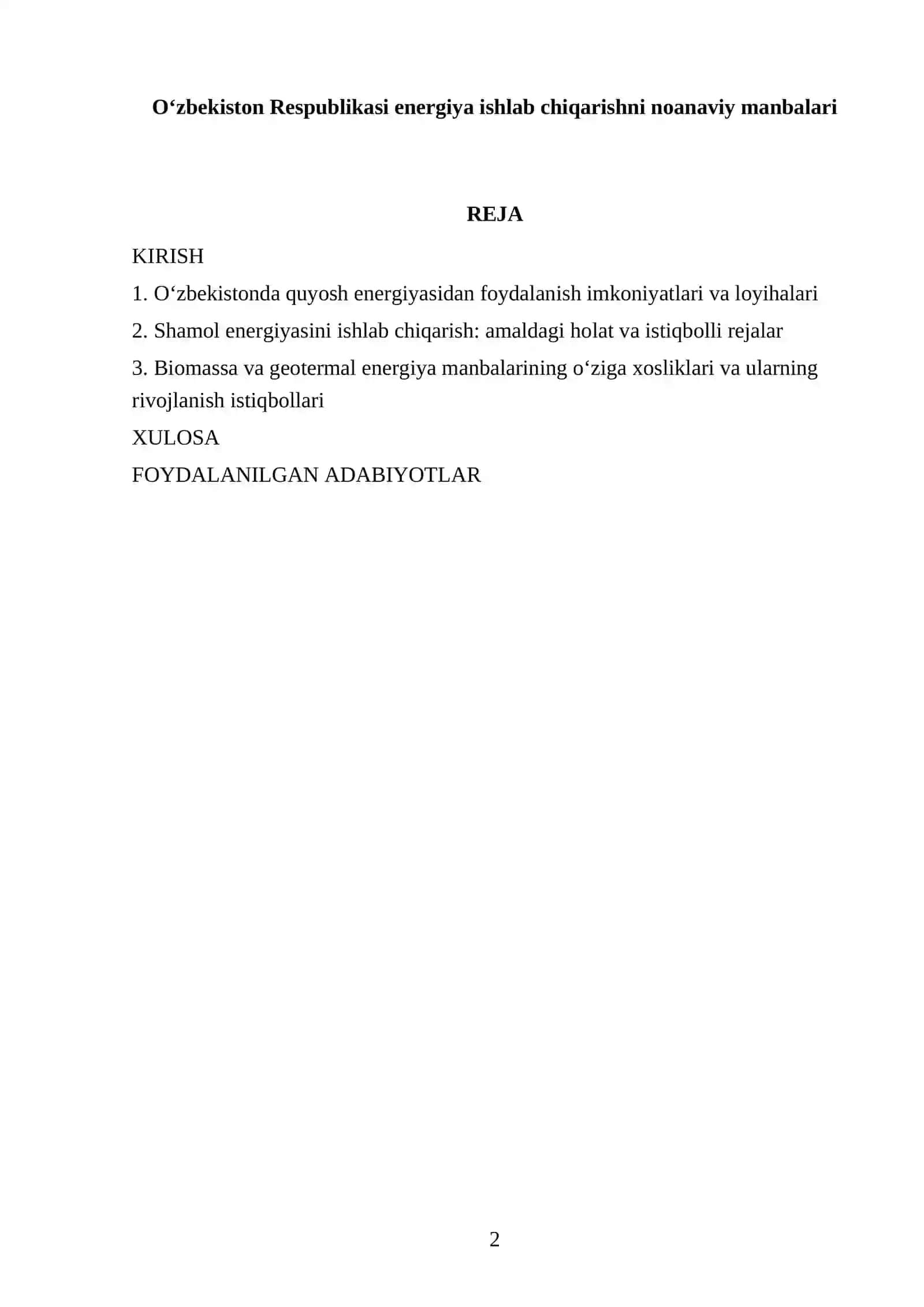 Oʻzbekiston Respublikasi energiya ishlab chiqarishni noanaviy manbalari 2