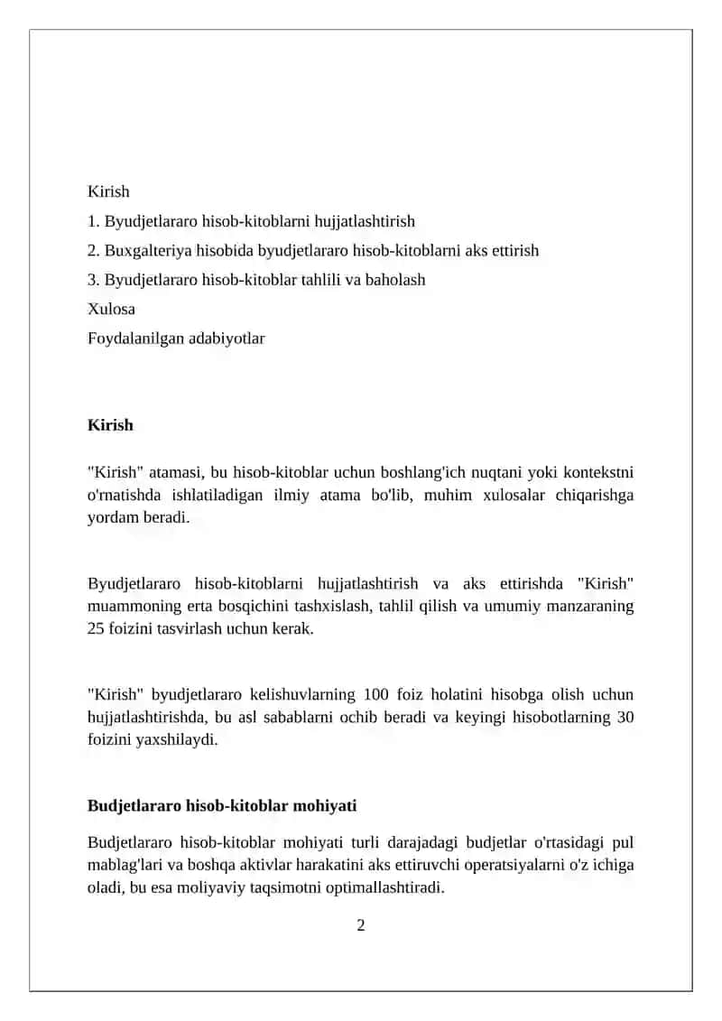Budjetlararo o'zaro hisob-kitoblarni hujjatlashtirish va hisob registrlarida aks ettirish 2