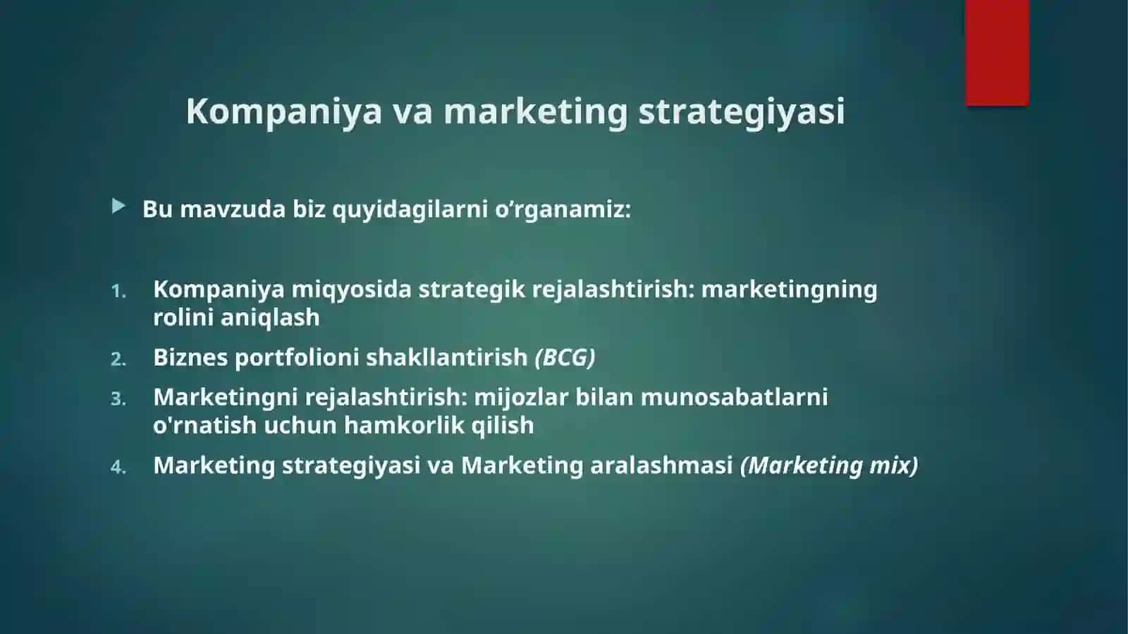 Kompaniya va marketing strategiyasi 2