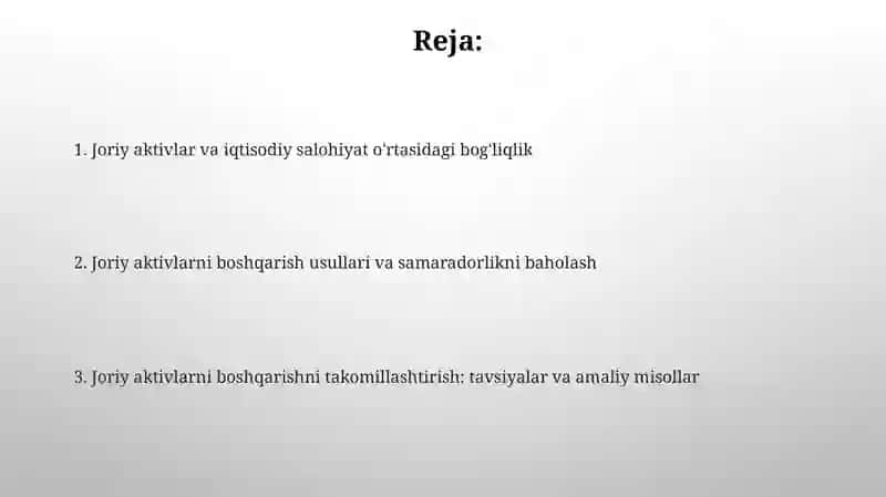 Joriy aktivlar va iqtisodiy salohiyat o'rtasidagi bog'liqlik 2