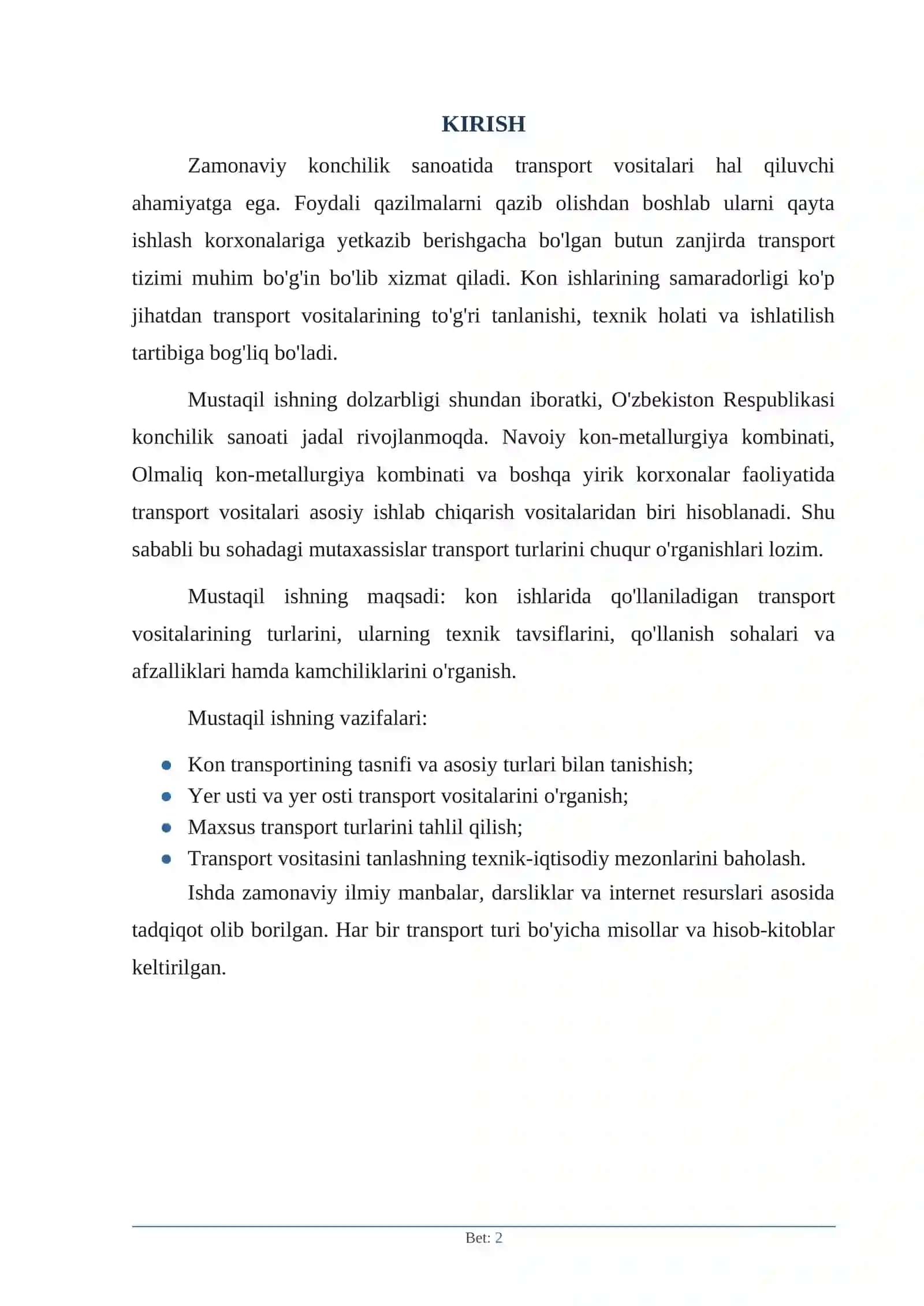 KON ISHLARINI OLIB BORISHDA TRANSPORT VOSITALARI TURLARI 2