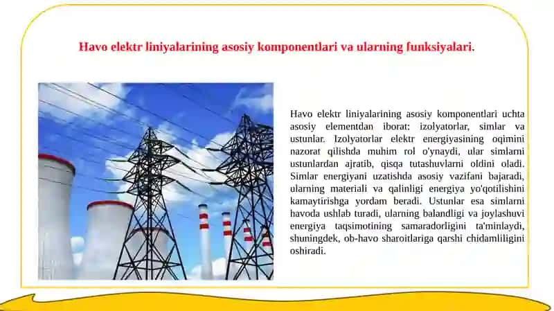 Havo elektr liniyalarining tuzilishi va asosiy elementlari. 2