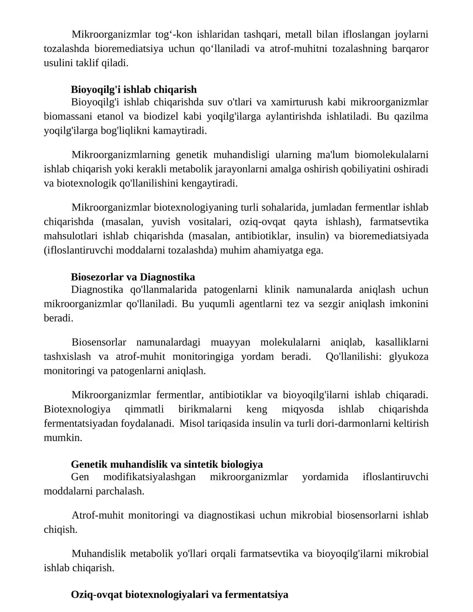 Mikroorganizmlarni biotexnologiyada qoʻllanishi 2