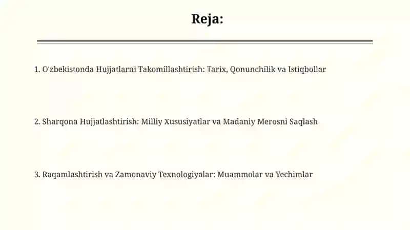 O‘ZBEKISTON RESPUBLIKASIDA HUJJATCHILIKNING TAKOMILLASHUVI. SHARQ HUJJATCHILIGI 2
