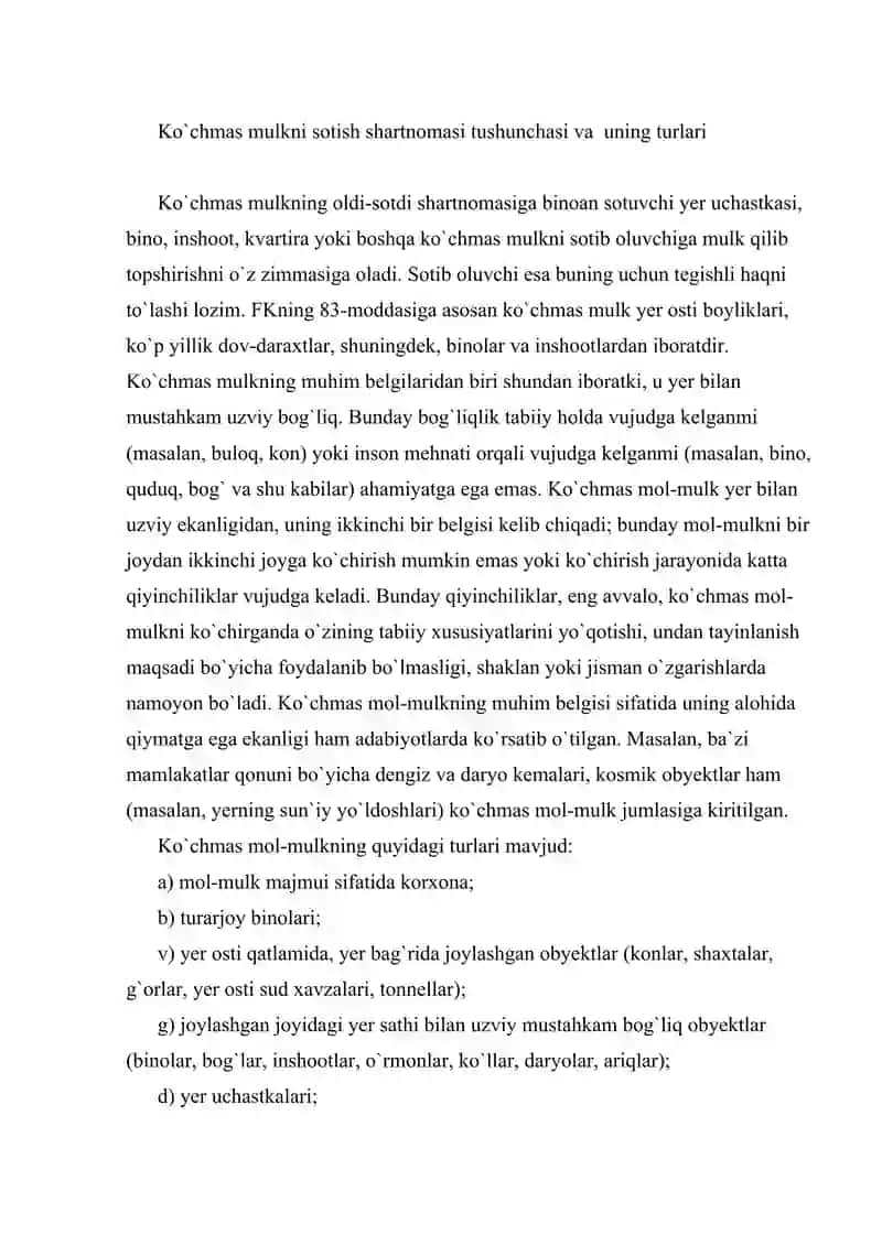 Ko`chmas mulkni sotish, korxonani sotish, ayirboshlash shartnomasi 2