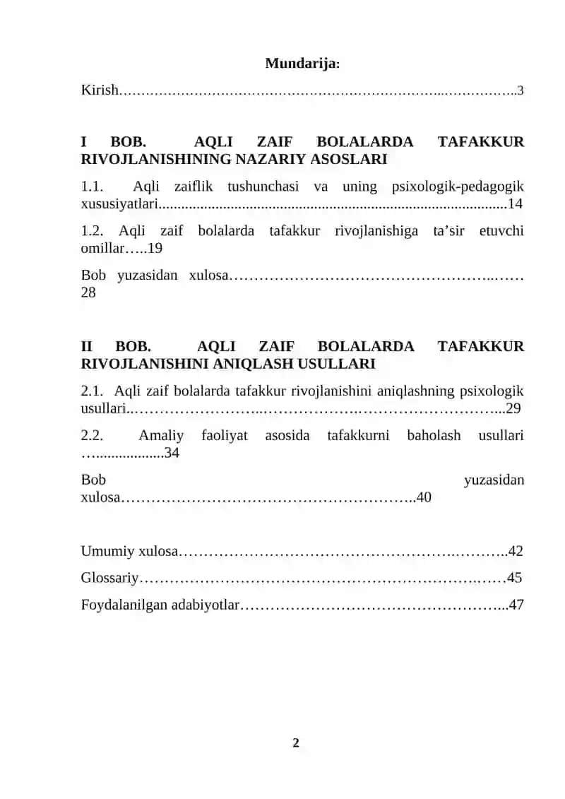 Aqli zaif bolalarda tafakkur rivojlanishini aniqlash usullari (KURS ISHI) 2