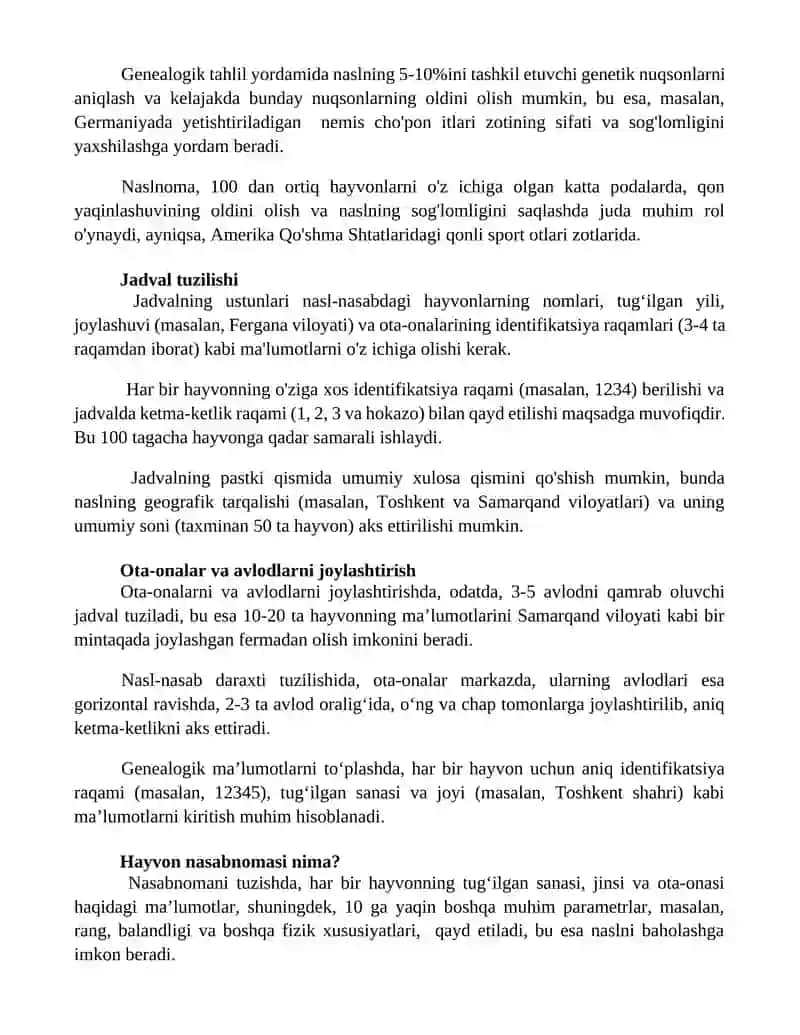 Hayvonlarning nasl nasab shajarasini tuzish 2
