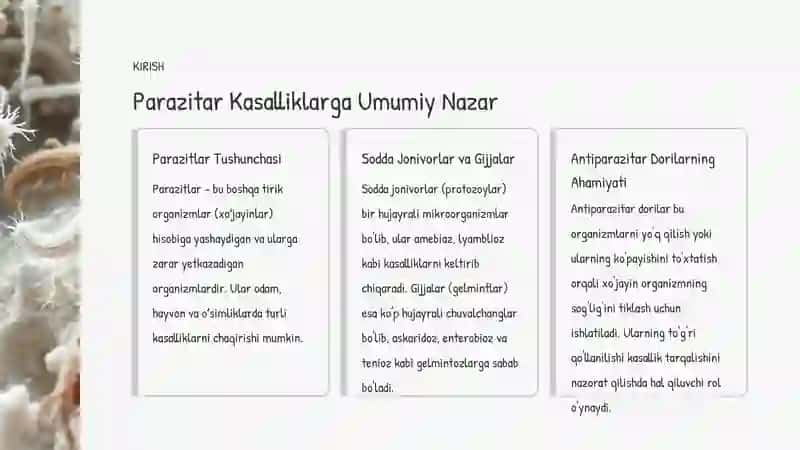 Antiparazitar vositalar: Sodda Jonivorlar va Gijjalarga qarshi kurash 2