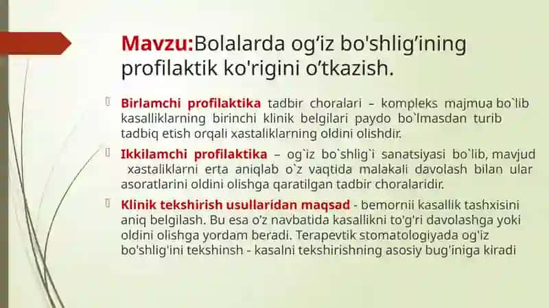 ogʻiz boʻshligʻi profilaktik tekshirish 2