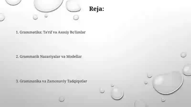 Grammatika: til strukturasini órganuvchi soha sifatida 2
