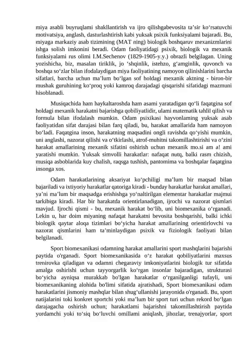 Sport biomexanikasi fanining predmeti, maqsadi va vazifalari. 2