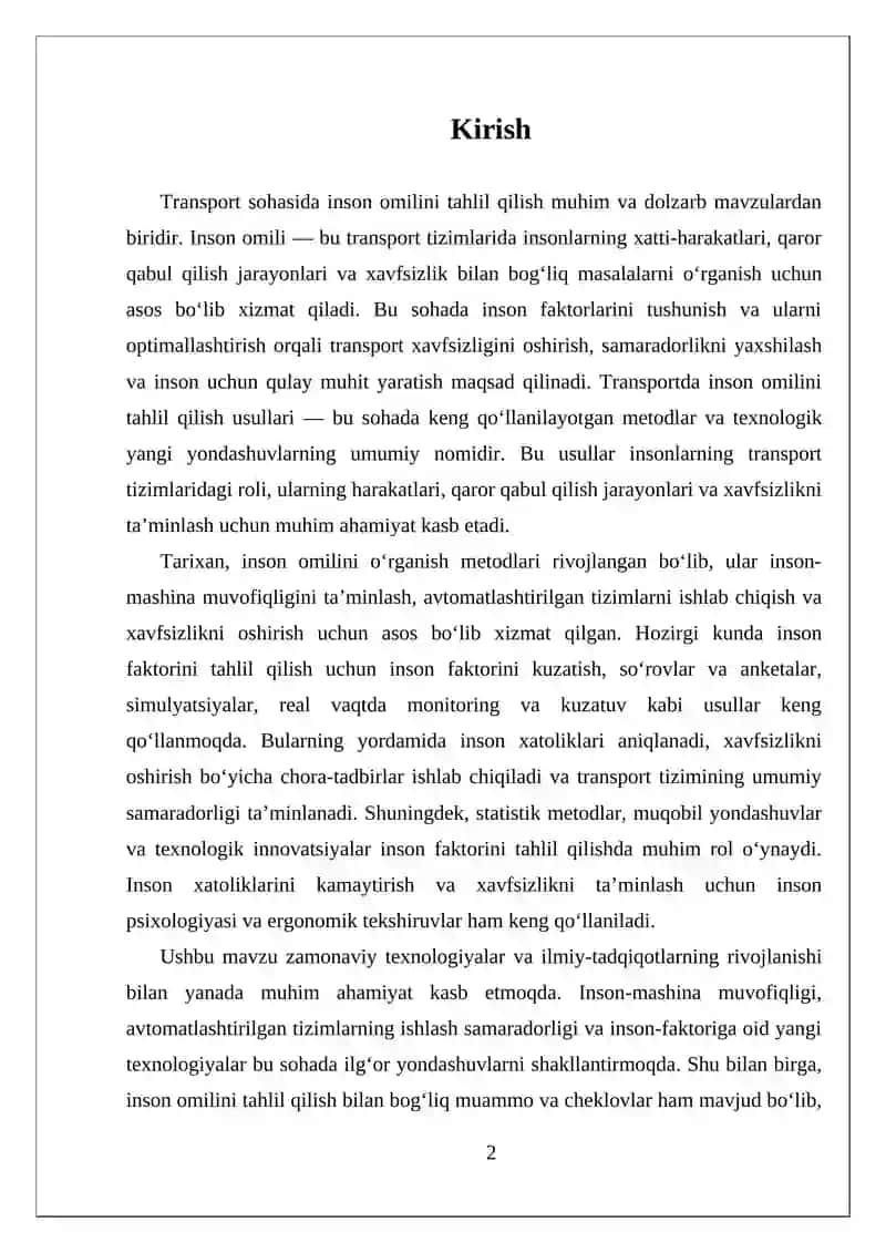 TRANSPORTDA INSON OMILINI TAHLIL QILISH USULLARI 2