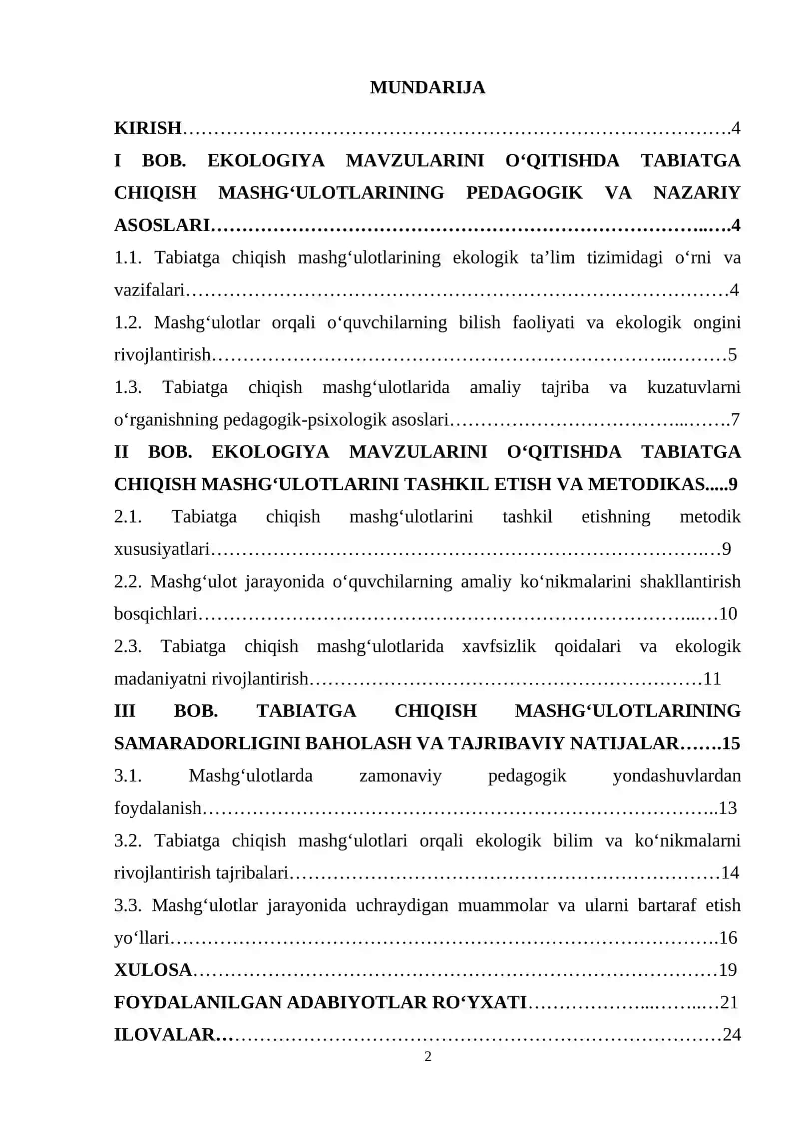 EKOLOGIYA MAVZULARINI O‘QITISHDA TABIATGA CHIQISH MASHG‘ULOTLARI 2
