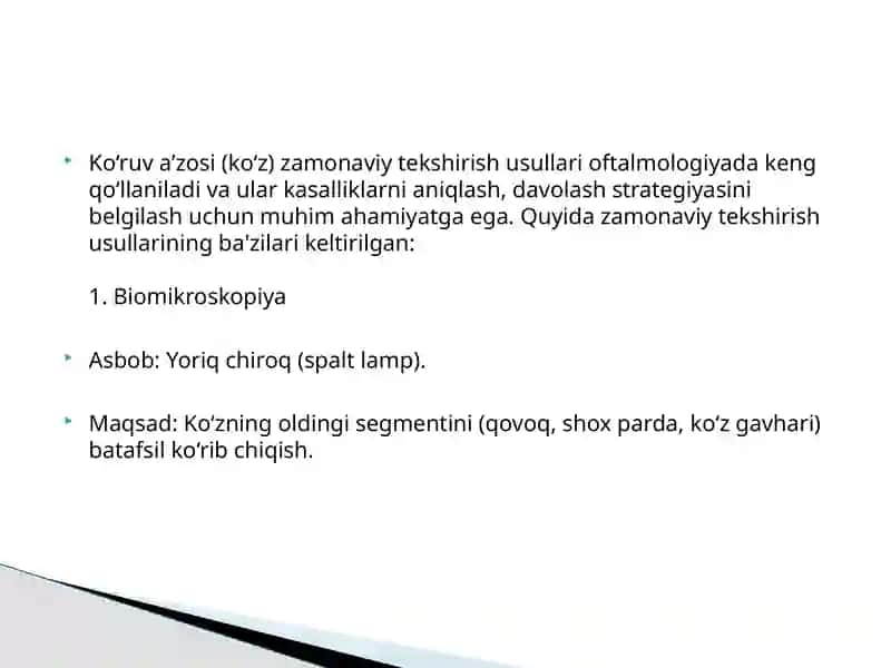 Ko‘ruva’zosi Zamonaviy Tekshirish Usullari 2