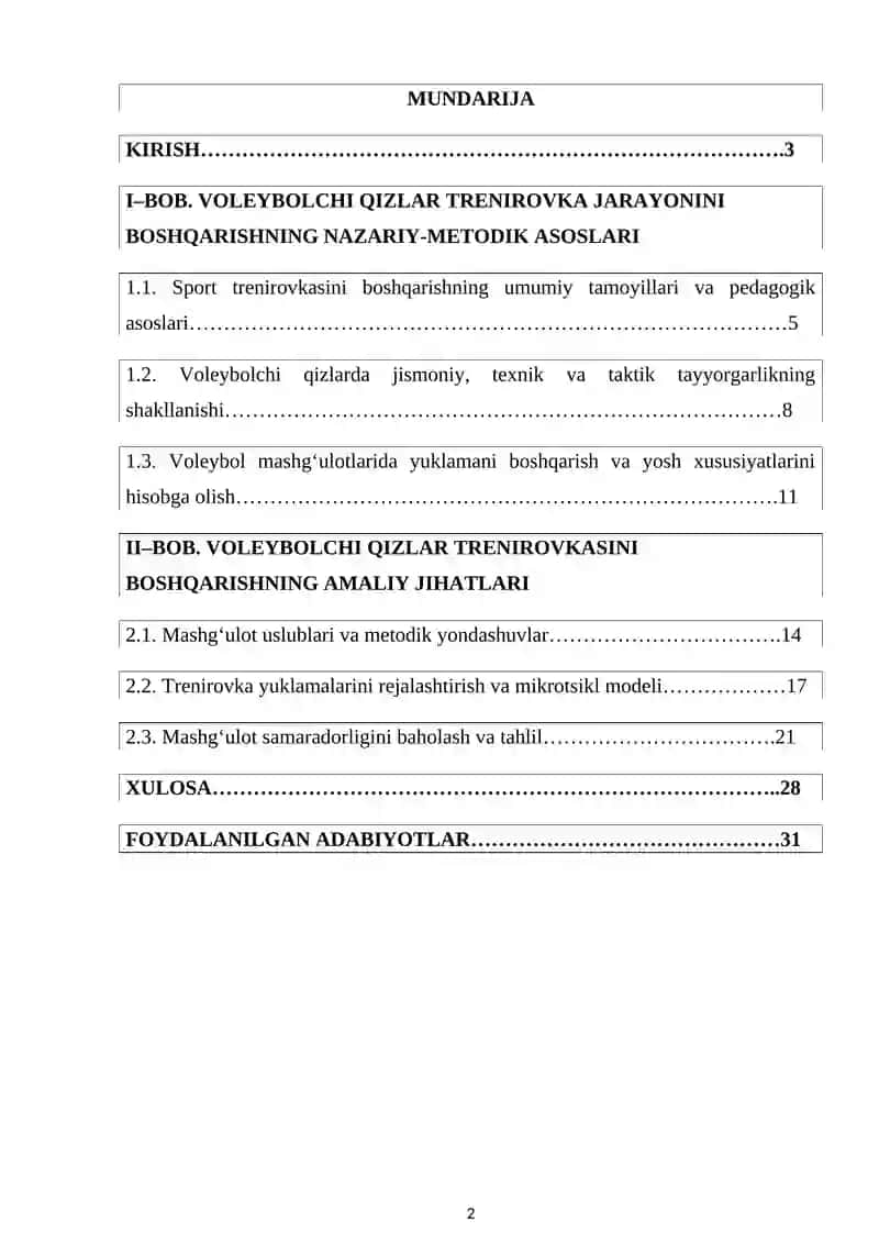 Voleybolchi qizlar trenirovka jarayonini boshqarish uslubiyoti 2