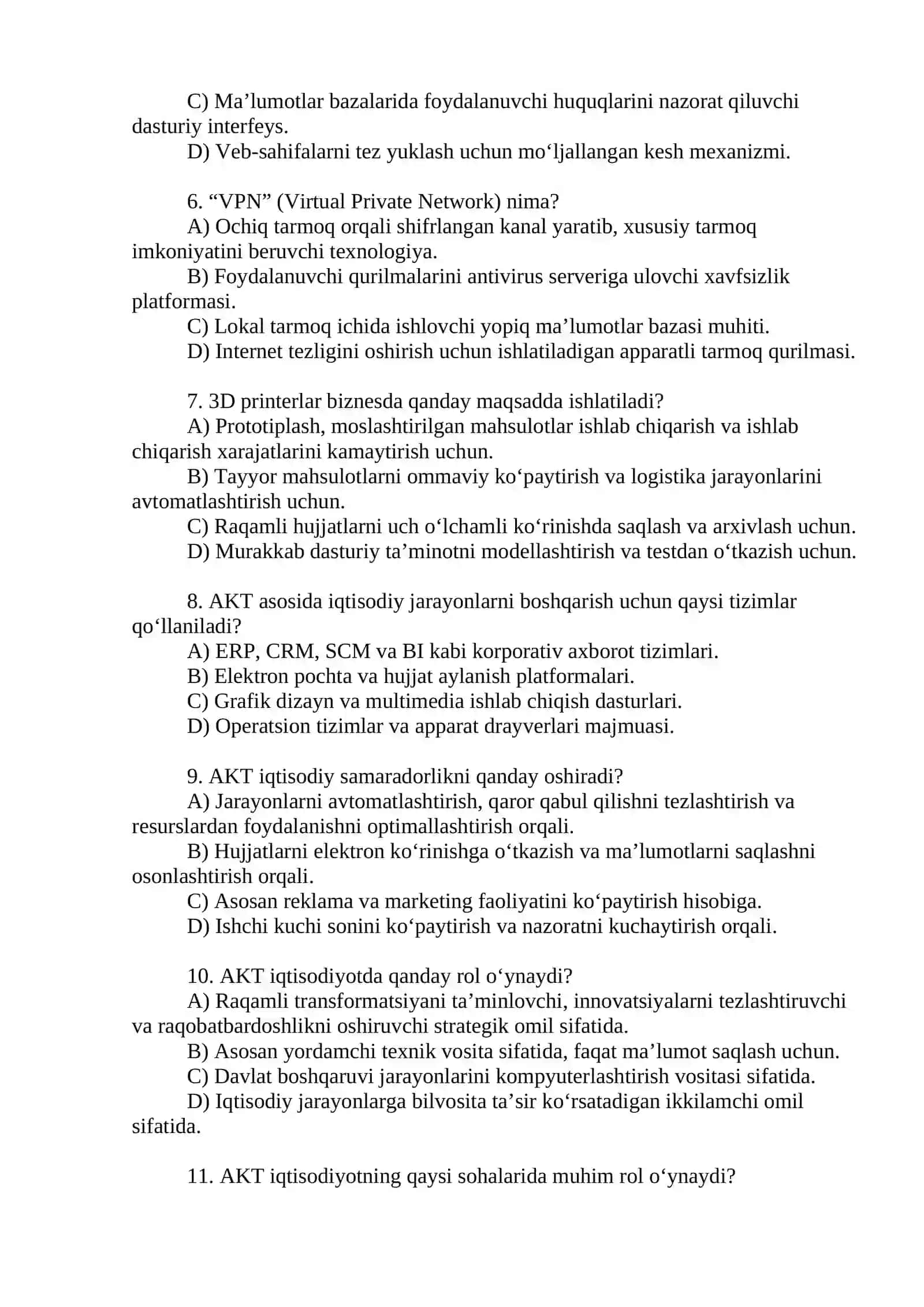 KOMPYUTER VA DASTURIY INJINIRING TESTLAR BAZASI 2