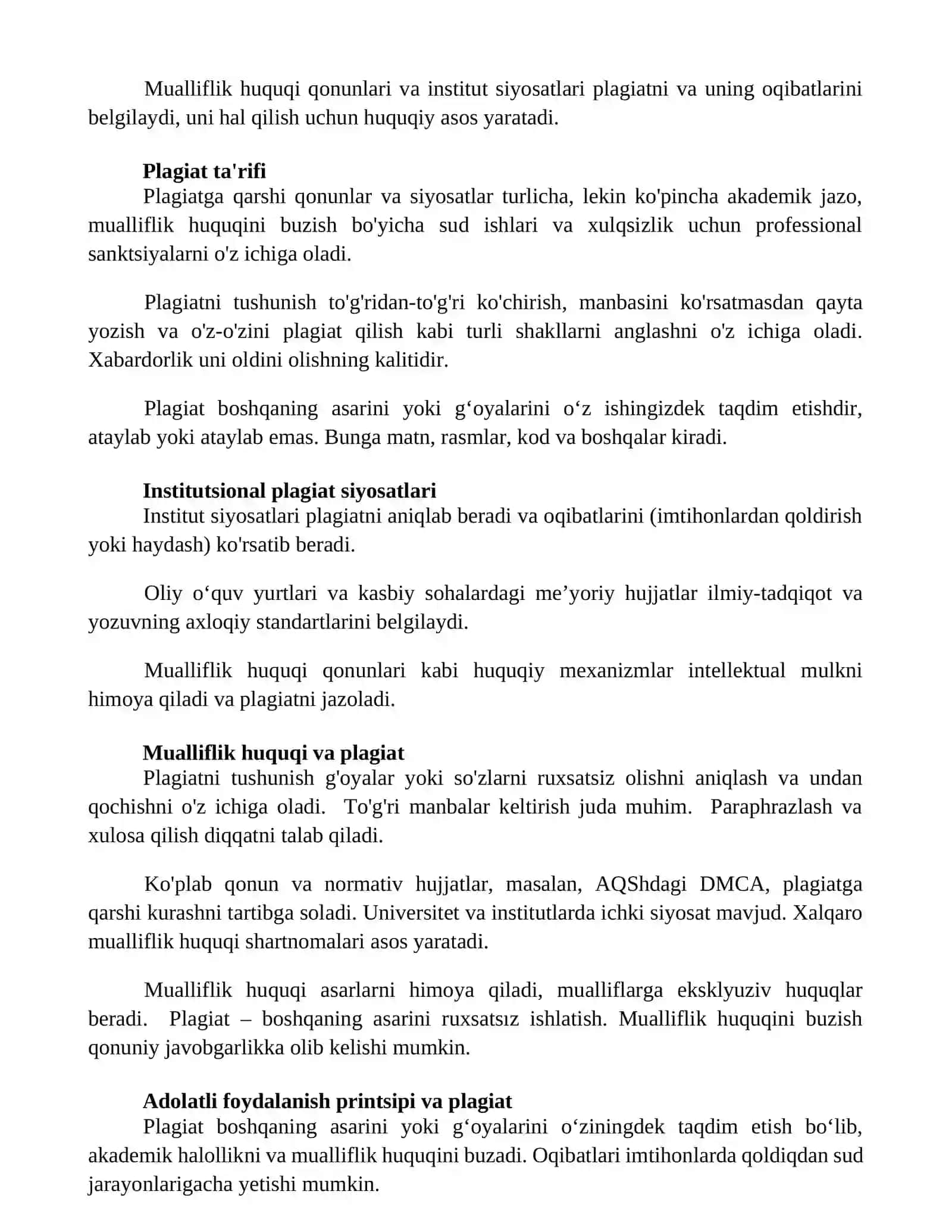 Plagiat haqida tushuncha.Antiplagiat haqida huquqiy va me'yoriy hujjatlar 2