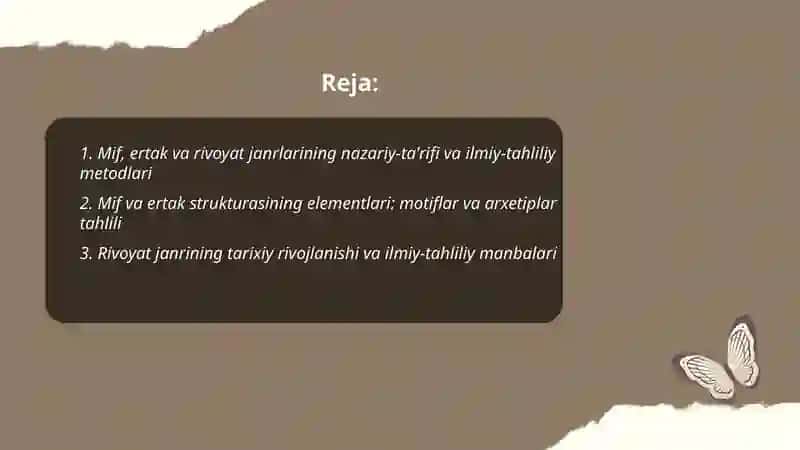 Mif ertak va rivoyat janrlarining ilmiy-tahliliy o'rganilishi 2