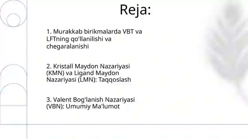 Kimyoviy bogʻlanish tabiati VBN va KMN nazariyalarini ôrni va roli 2