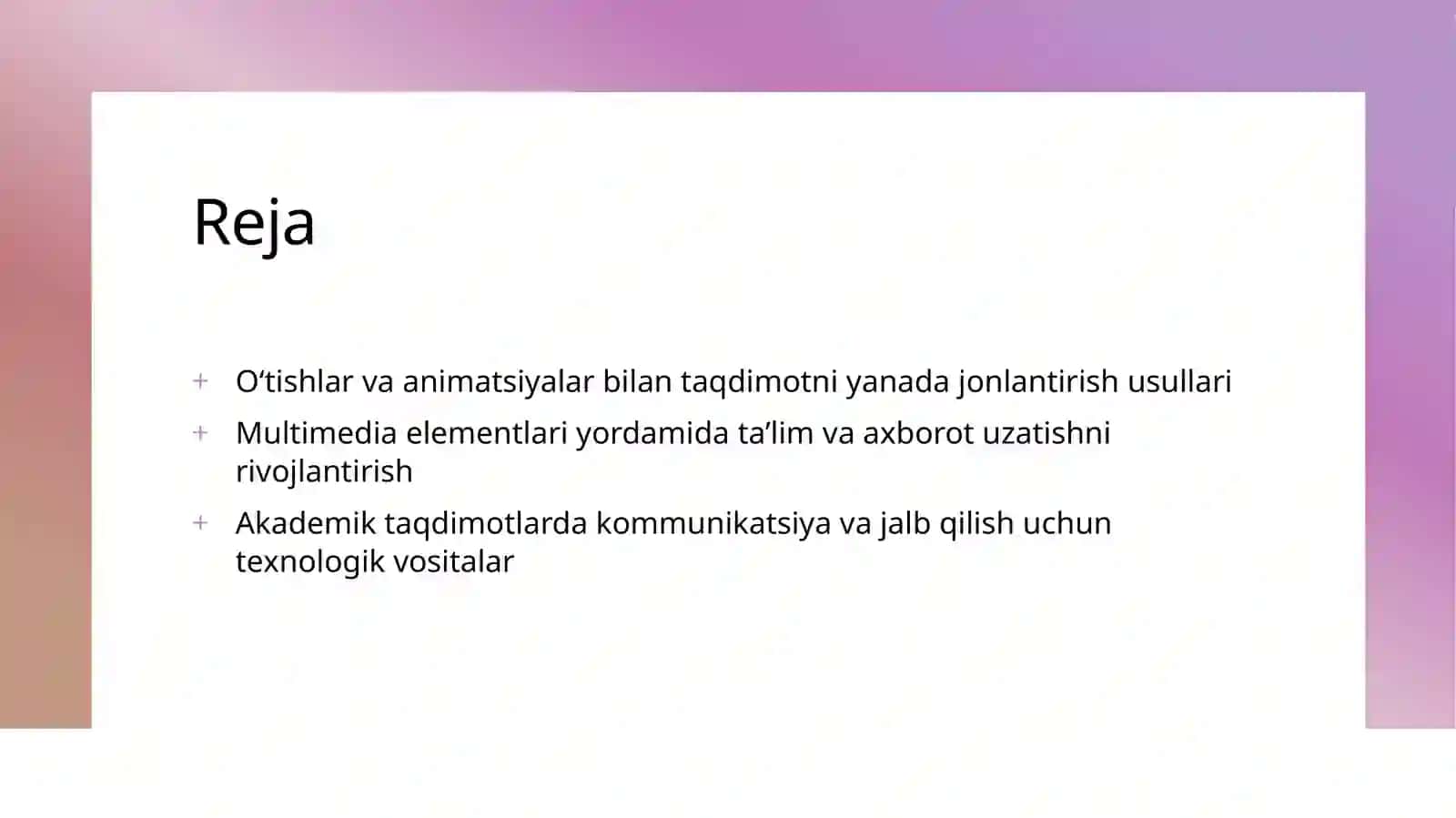 O‘tishlar, animatsiyalar va multimedia 2