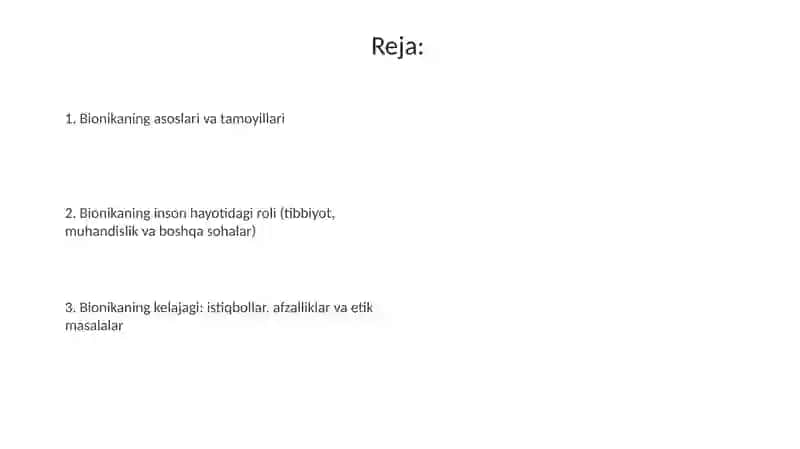 Bionika asoslari va uning inson hayotidagi oʻrni 2