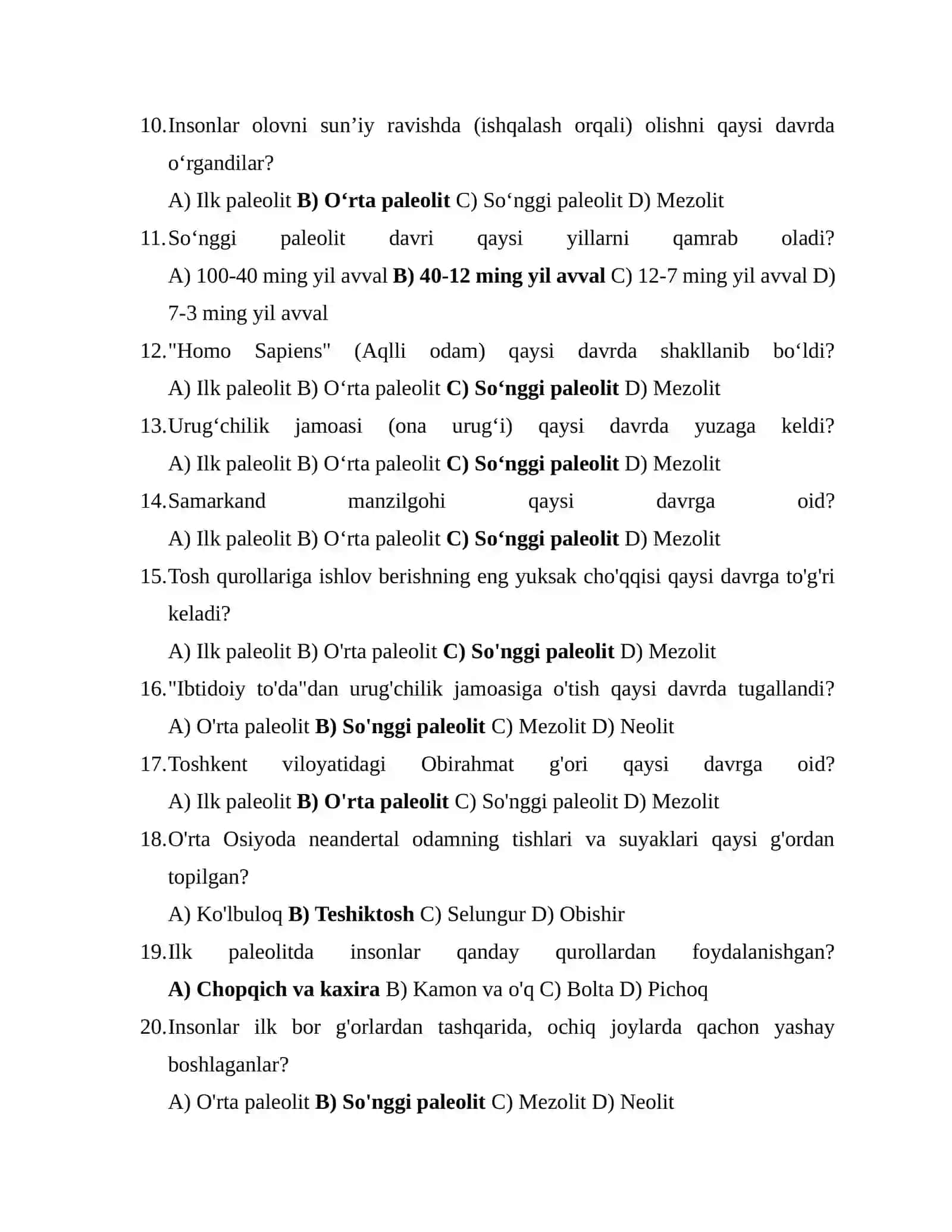 O‘ZBEKISTONNING ENG QADIMGI TARIXI: 100 TA TEST TO‘PLAMI 2