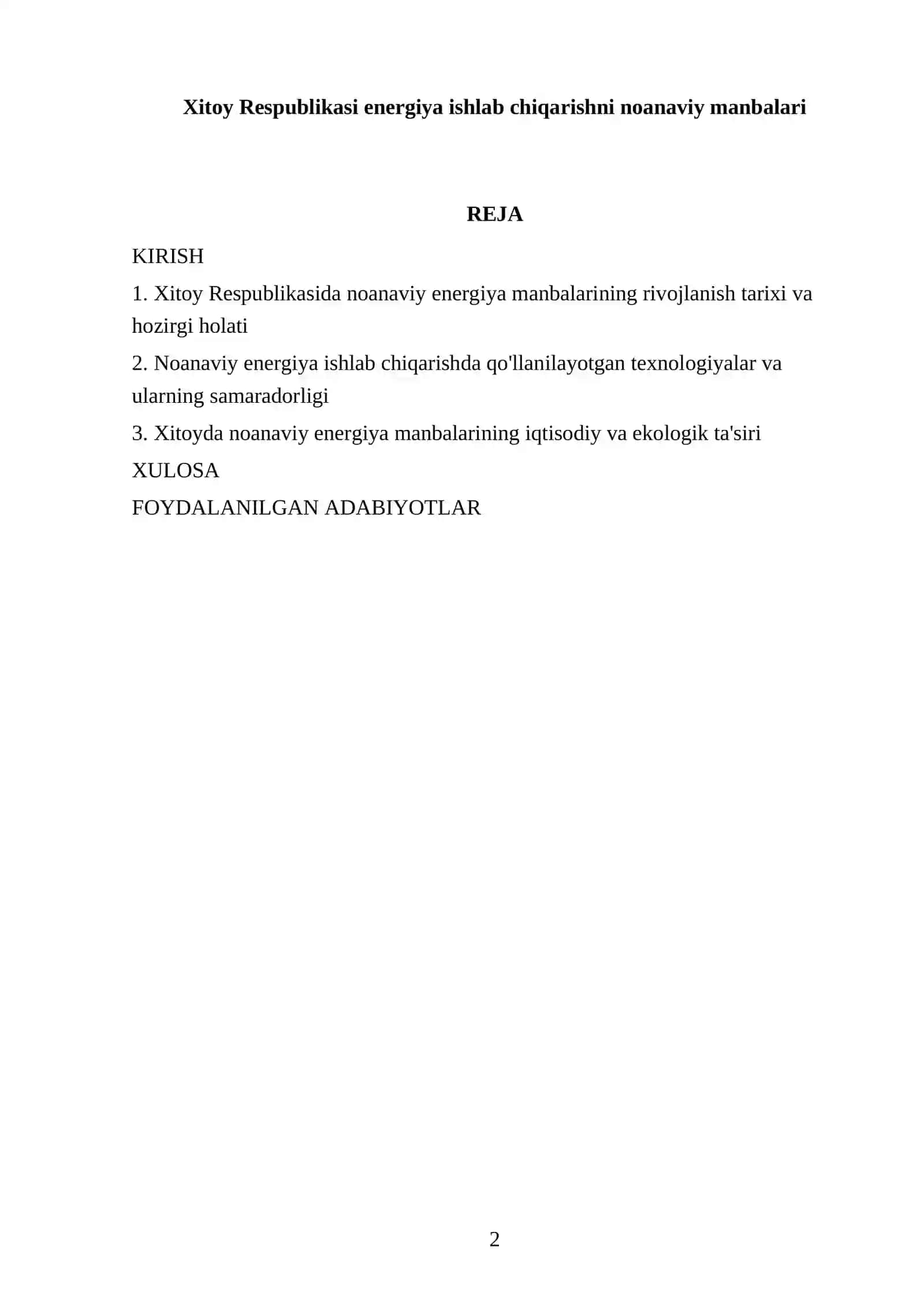 Xitoy Respublikasi energiya ishlab chiqarishni noanaviy manbalari 2