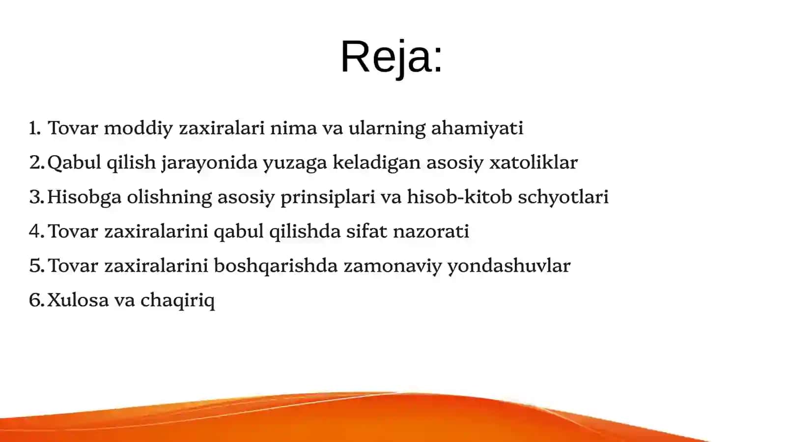 Tovar moddiy zaxiralarini qabul qilish va hisobga olish to‘g‘riligini tekshirish 2