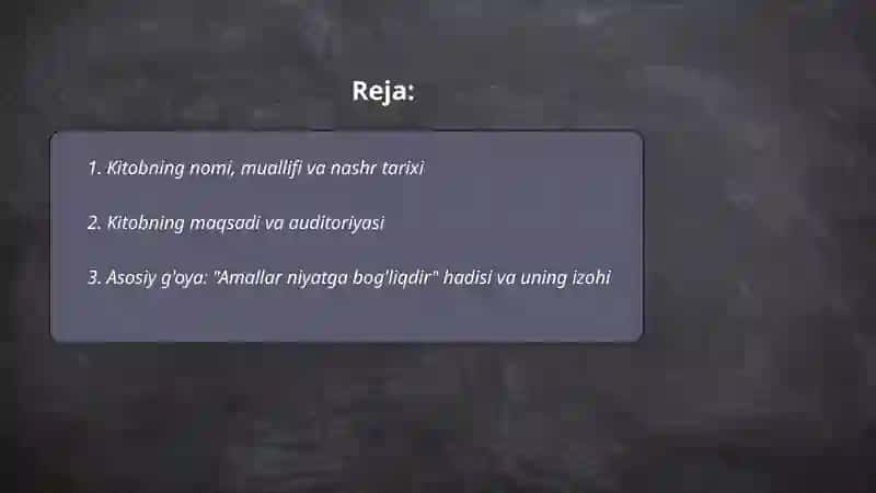 Amallar niyatga bog'liqdir kitobi yuzasidan taqdimot 2