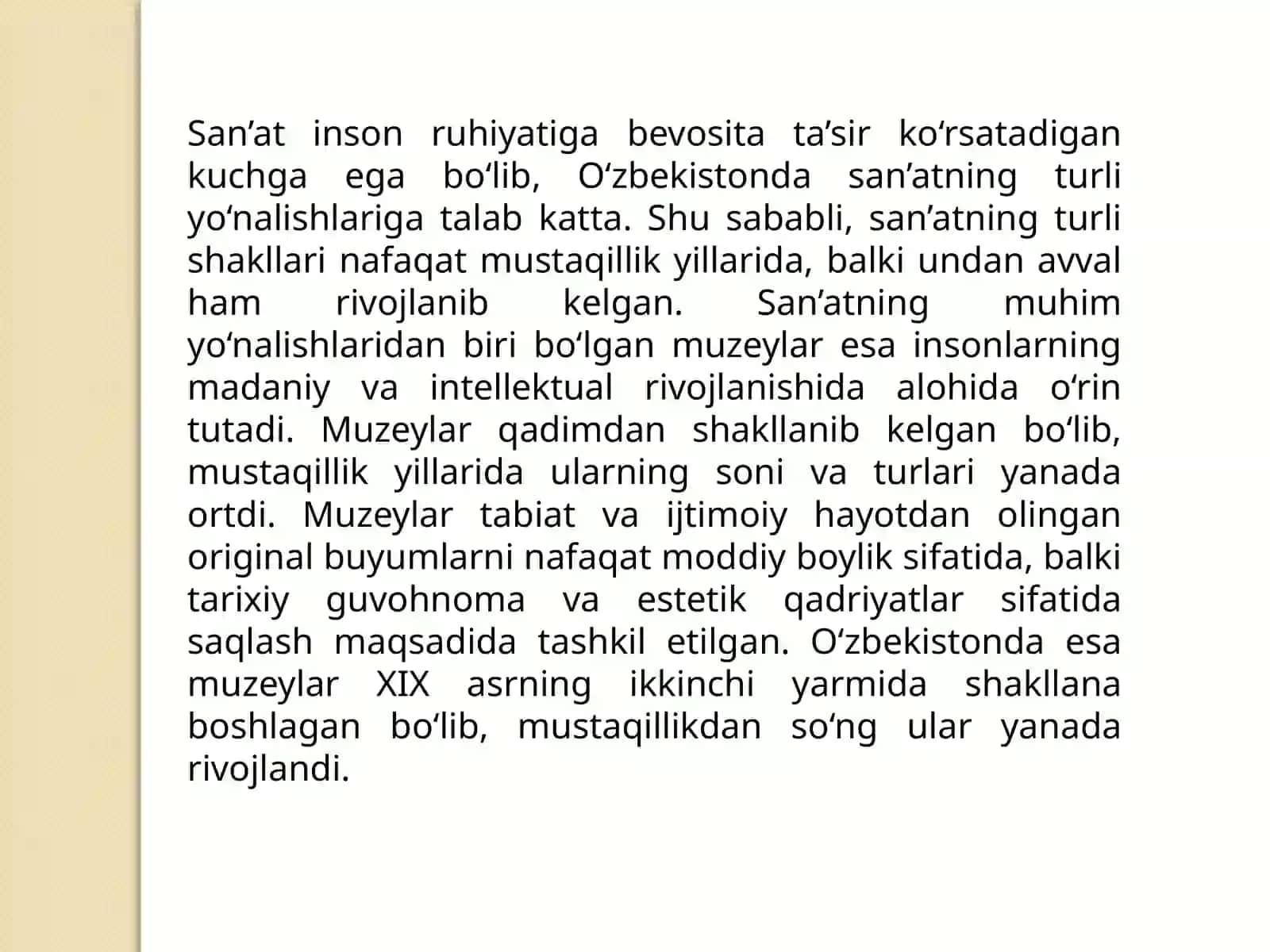 O‘ZBEKISTONDA MUZEYLAR VA MUZEY ISHI.  MUZEYLARNING  ASOSIY IJTIMOIY FUNKSIYALARI. MUZEYLARNING TADQIQOTCHILIK FAOLIYATI.  MUZEY FONDLARI. 2
