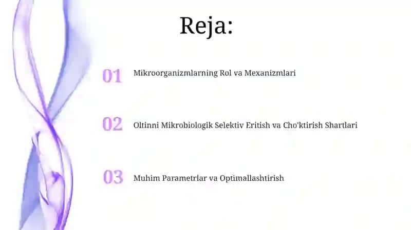 Oltinni mikrobiologik tanlab eritish va cho'ktirishning sharoitlari 2