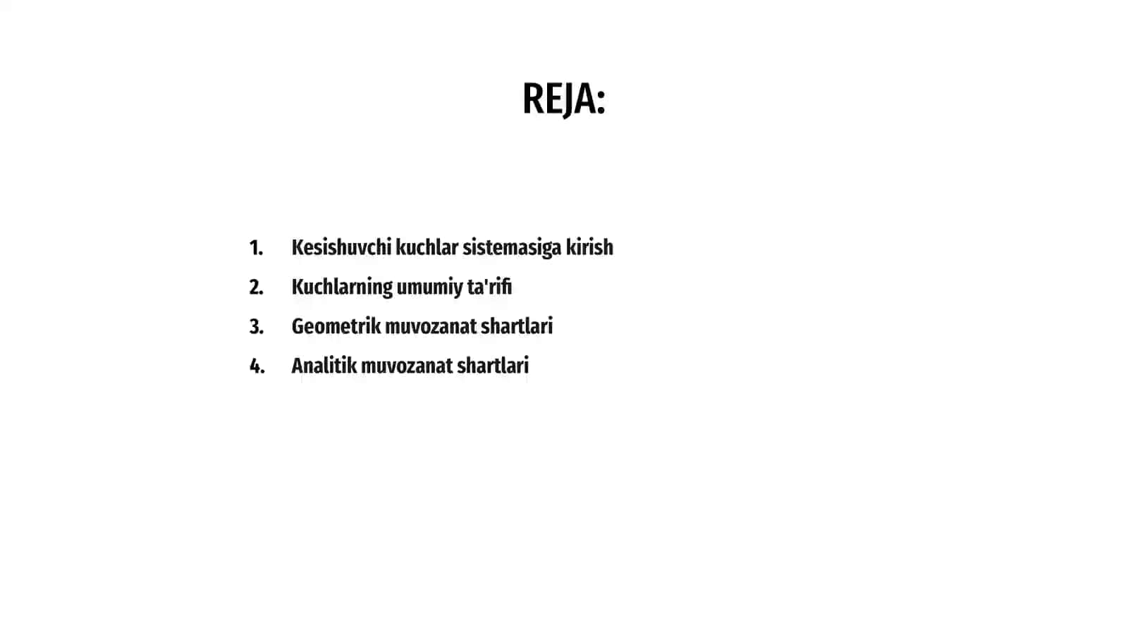 Kesishuvchi kuchlar sistemasining geometrik va analitik muozanat shartlari 2