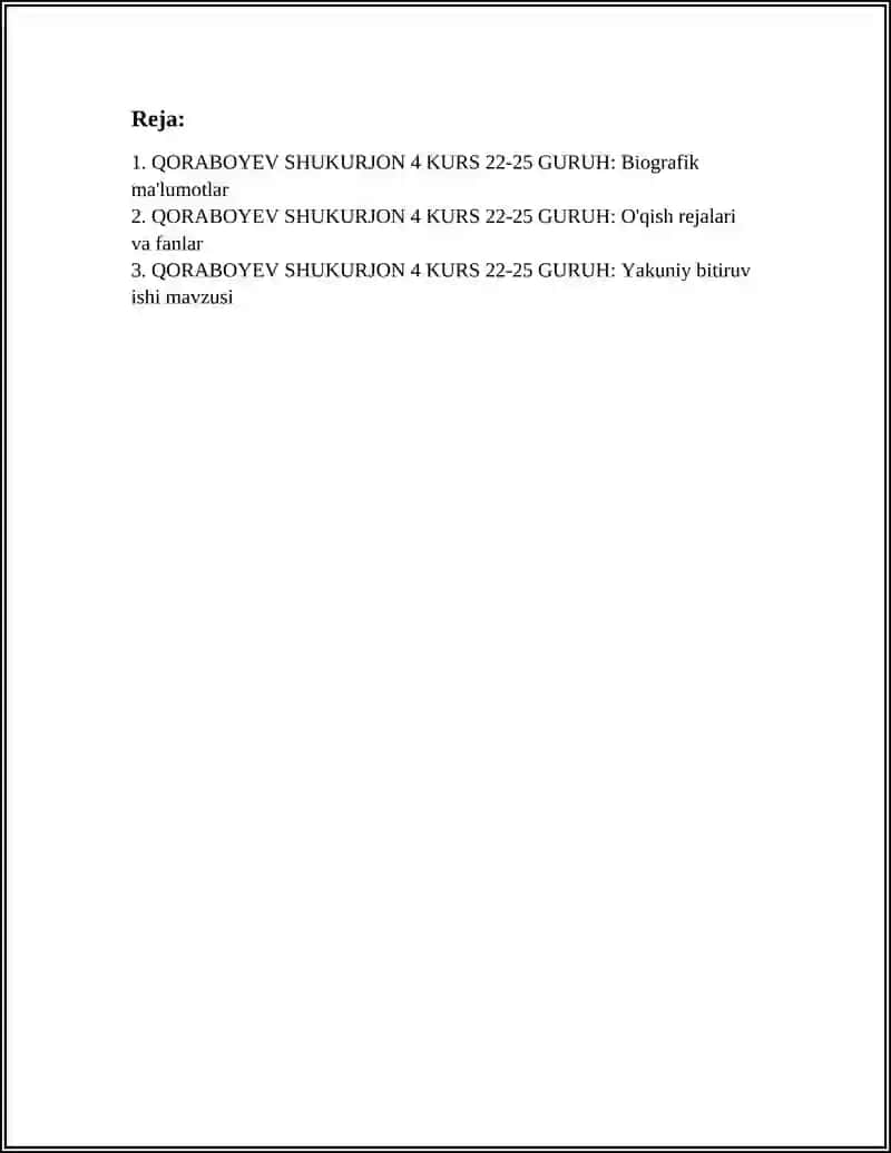 QORABOYEV SHUKURJON 4 KURS 22-25 GURUH 2