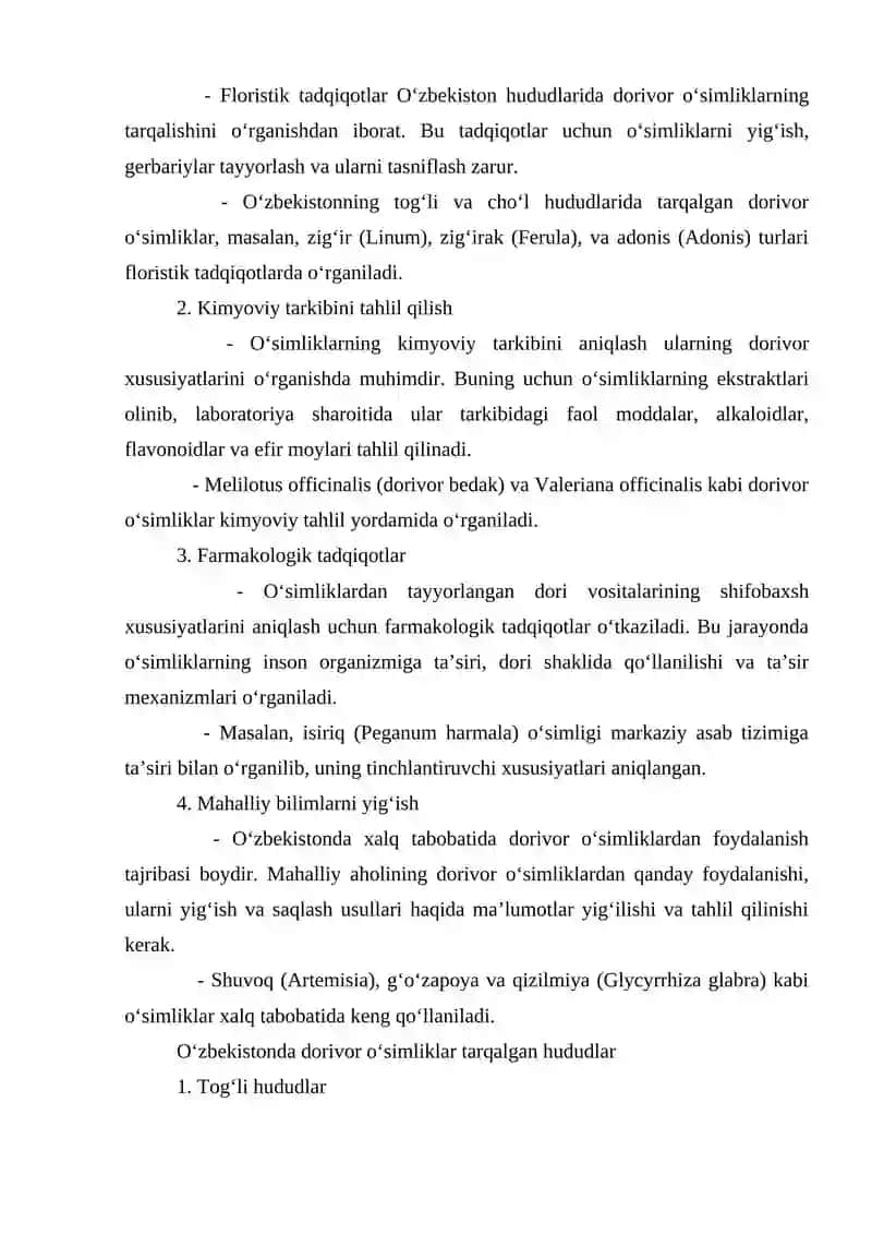 O‘zbekiston dorivor o‘simliklari yig‘ish va o‘rganish 2