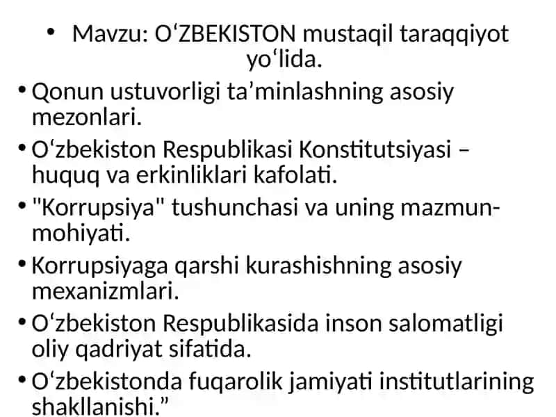 OʻZBEKISTON mustaqil taraqqiyot yoʻlida. 2