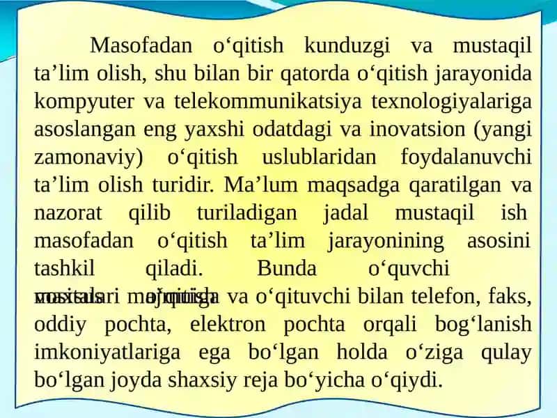 MASOFAVIY TA’LIM TEXNALOGIYASI 2