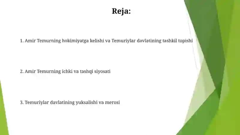 Amir Temurning hokimiyatga kelishi va Temuriylar davlatining tashkil topishi 2