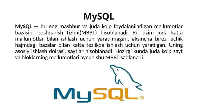 15-mavzu.Zamonaviy ma`lumotlar bazasini boshqarish tizimlari: MySQL 2