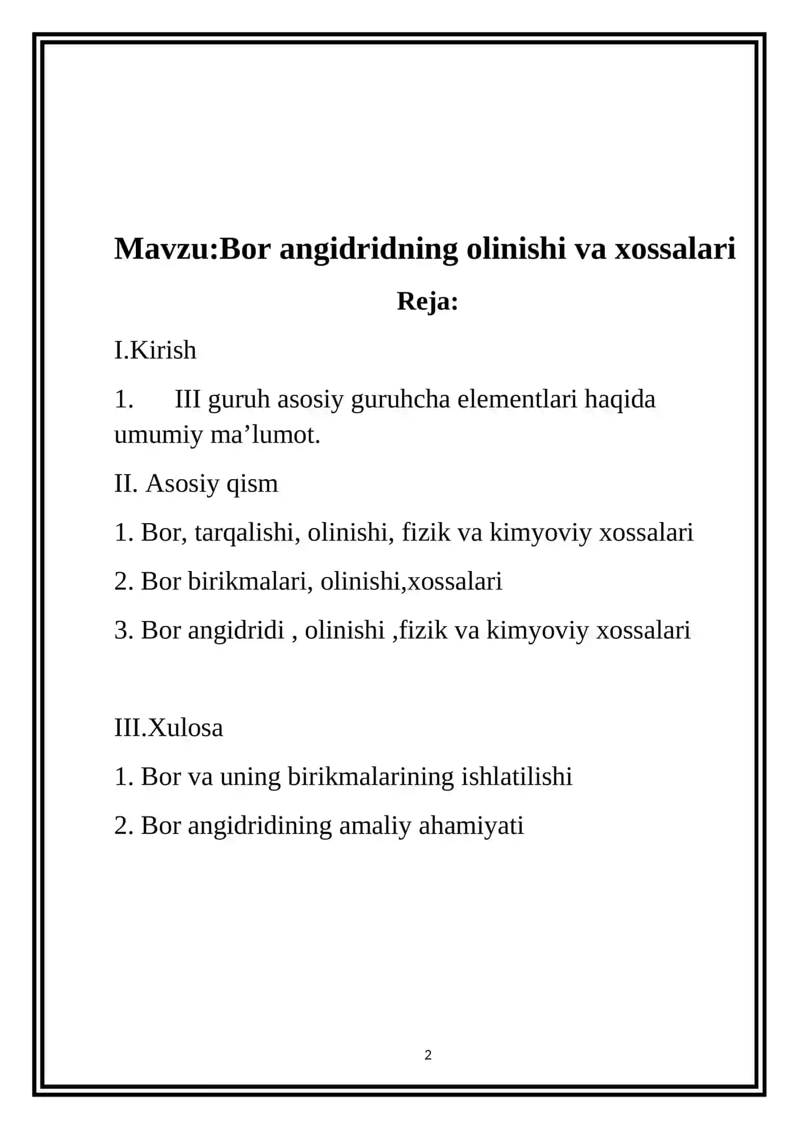 Bor angidridning olinishi va xossalari 2
