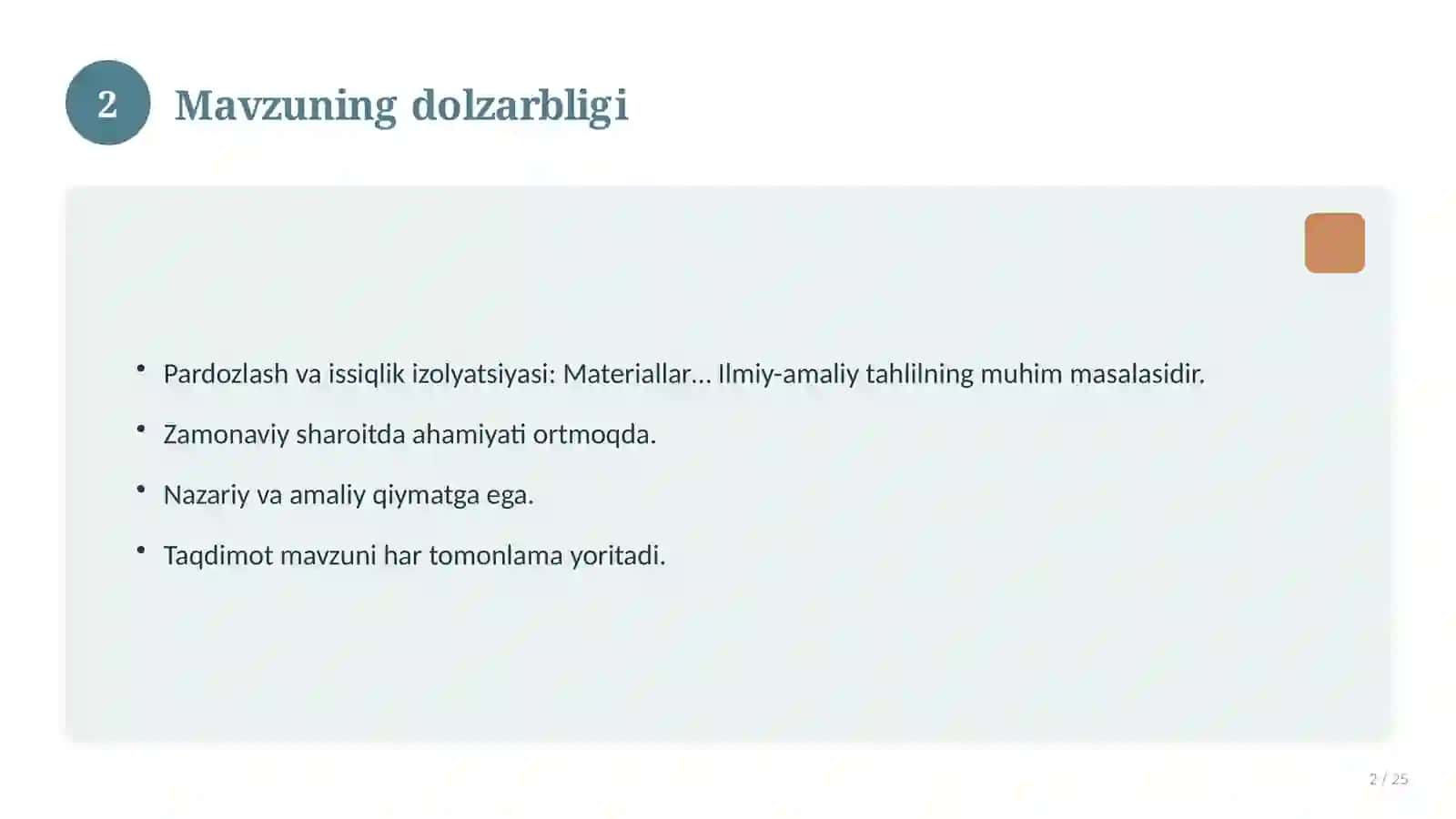 Pardozlash va issiqlik izolyatsiyasi: Materiallar va xossalari 2