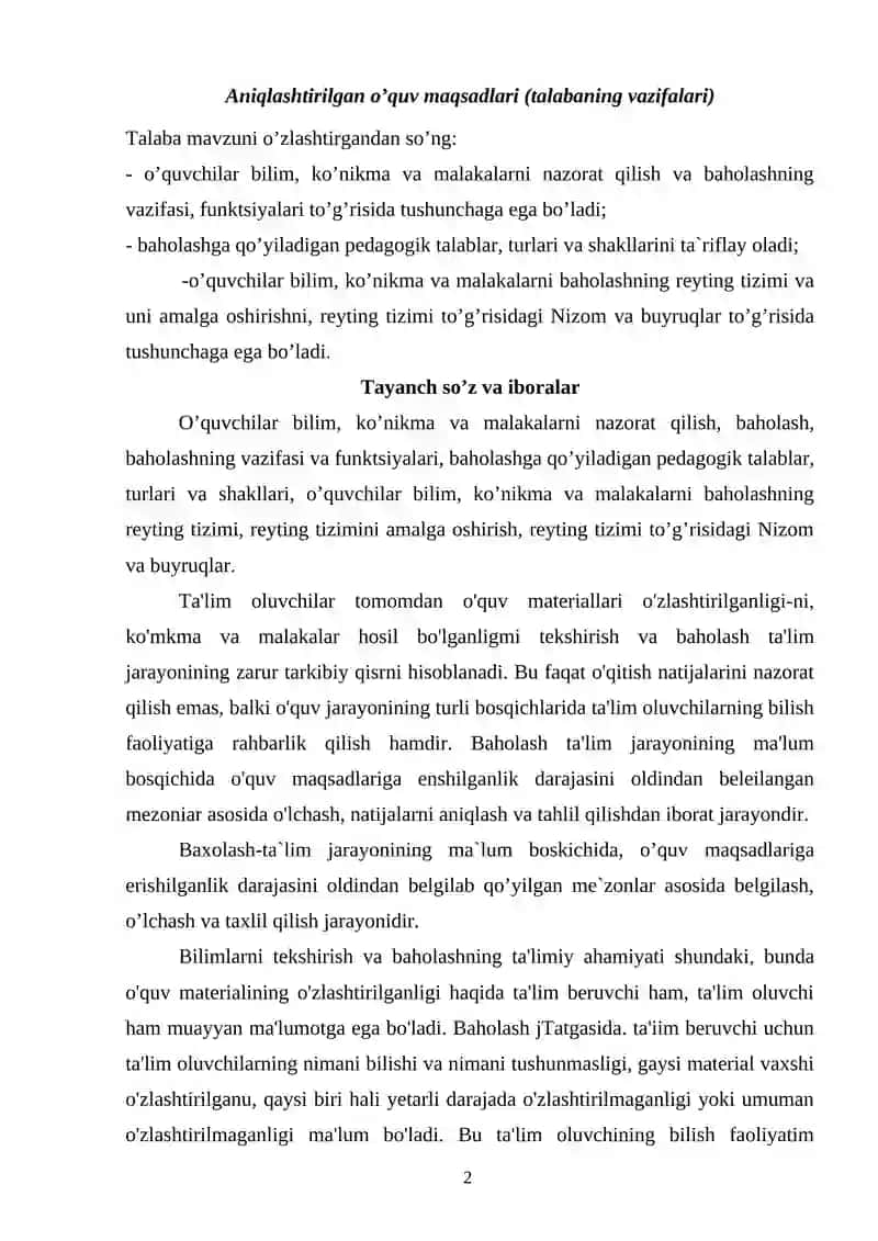 O’quvchilarning bilimini nazorat qilish va baholashdavòyin mashqlar va masalalardan foydalanish 2