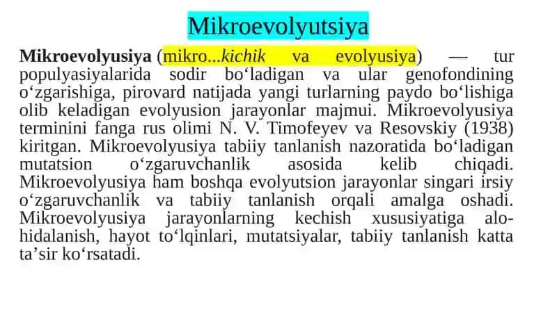 Mikroevolyutsiya.Makroevolyutsiya.Biologikprogres 2