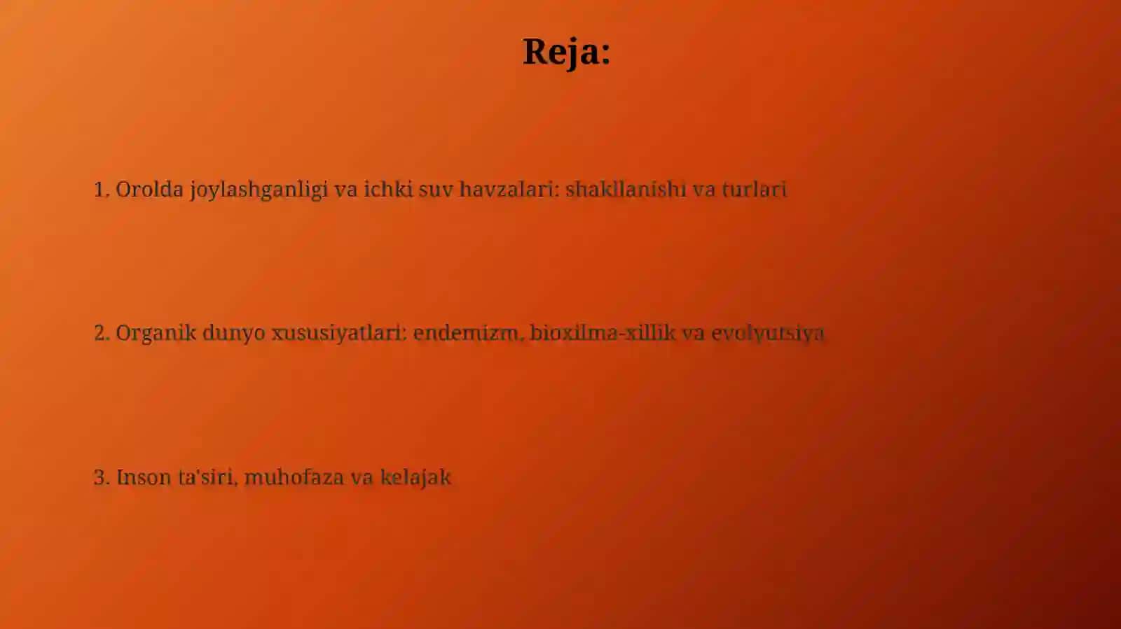 Orollar ichki suv havzalari va ularning organik dunyosi 2