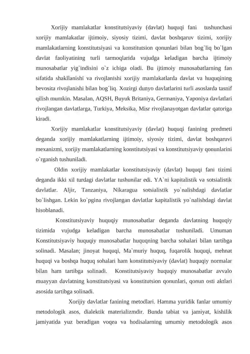 Xorijiy mamalakatlar konstitutsiyaviy (davlat) huquqiy faning pridmeti organish usullari va tizmi 2