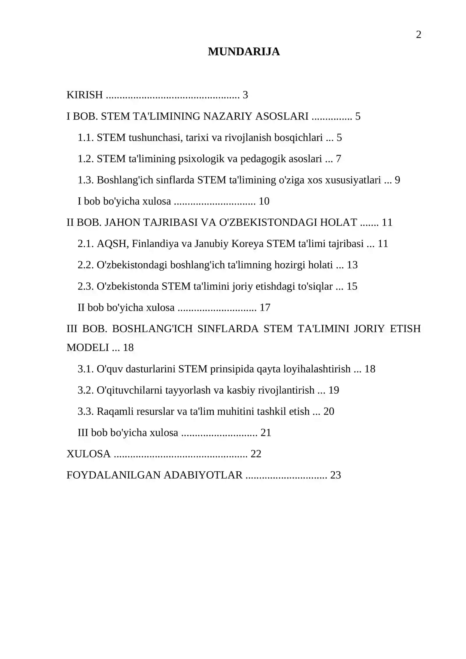 STEM ta'limining boshlang'ich sinflarda joriy etilishi 2