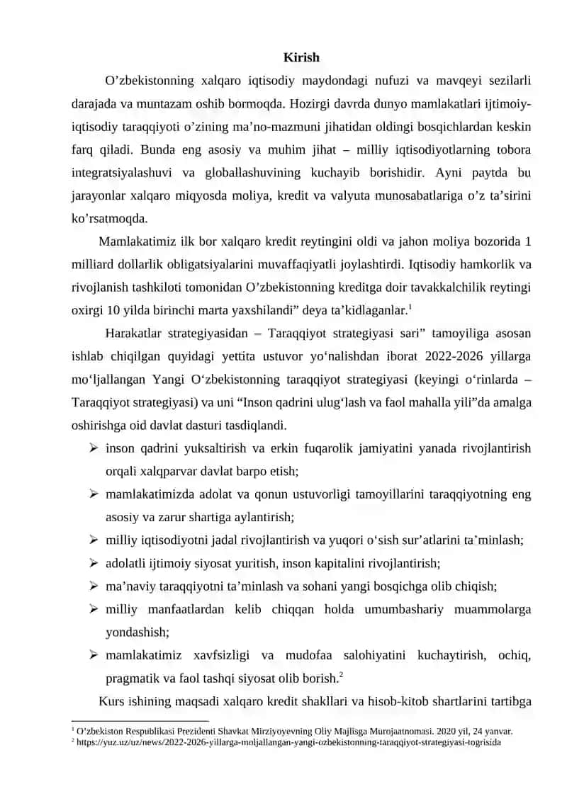 Xalqaro kredit shakllari va xisob-kitob shartlarining qo'llanilishi 2